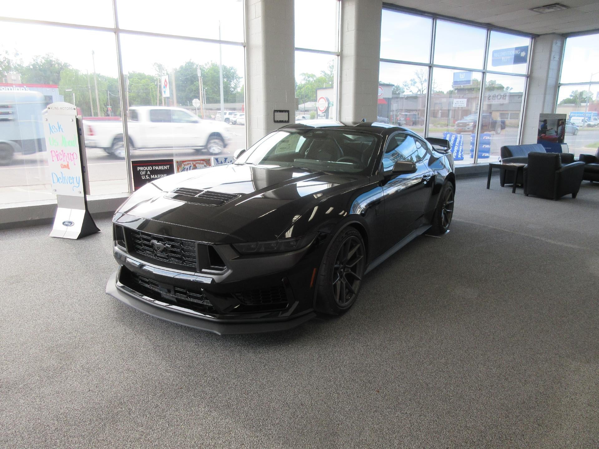 2025 Ford Mustang Dark Horse Fastback in Shadow Black — front three-quarter view